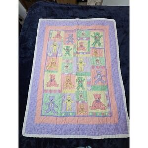 Vintage bead baby blanket handmade quilt colorful teddy bears cute rainbow